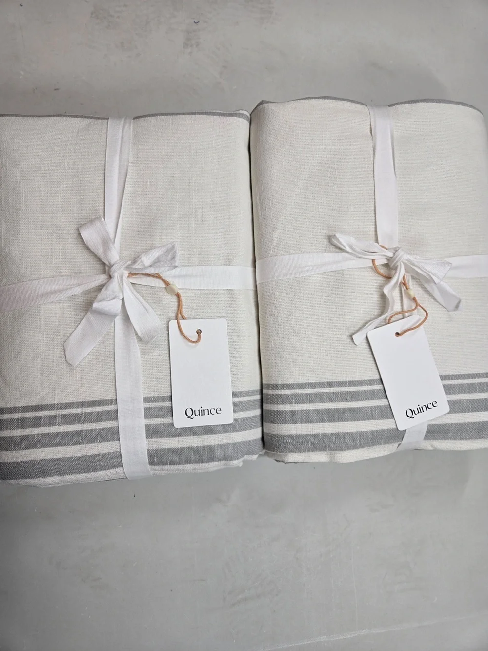 NWT QUINCE Set 2 48x84 Coastal Stripe Linen Cotton True Blackout Curtains 9199